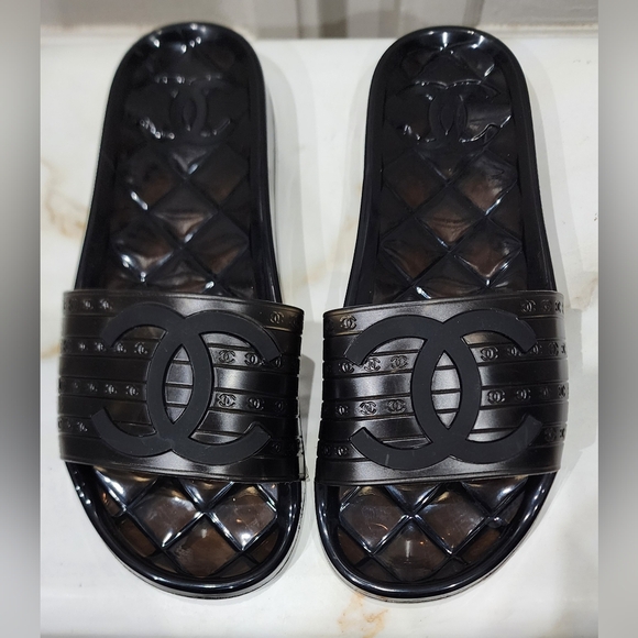 Chanel Black Jelly Slides Women's Size 8 - Picture 1 of 6